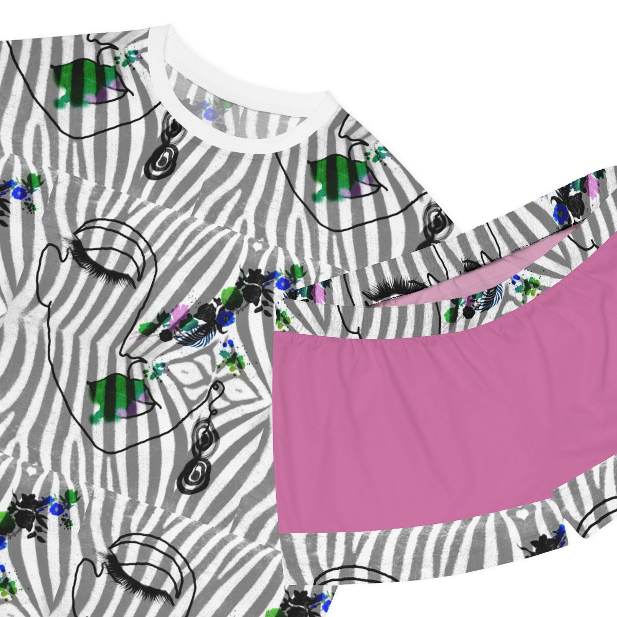 Women's Short Pajama Set (AOP) ZEBRA DOODLE FACE