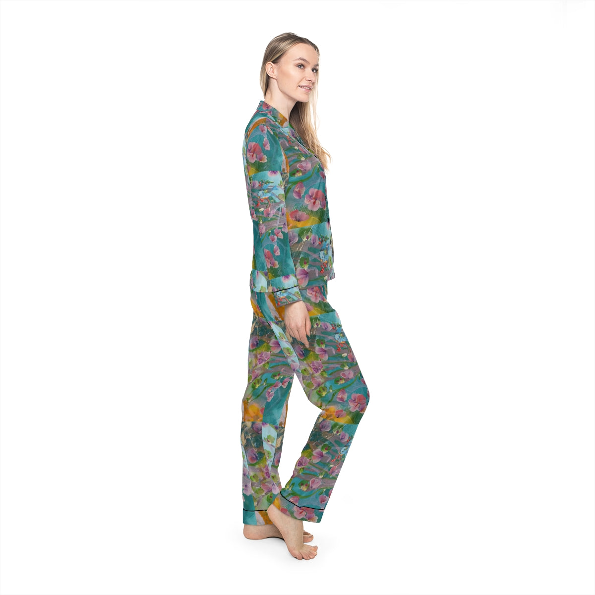 Women's Satin Pajamas (AOP) CUBA FLOWERS