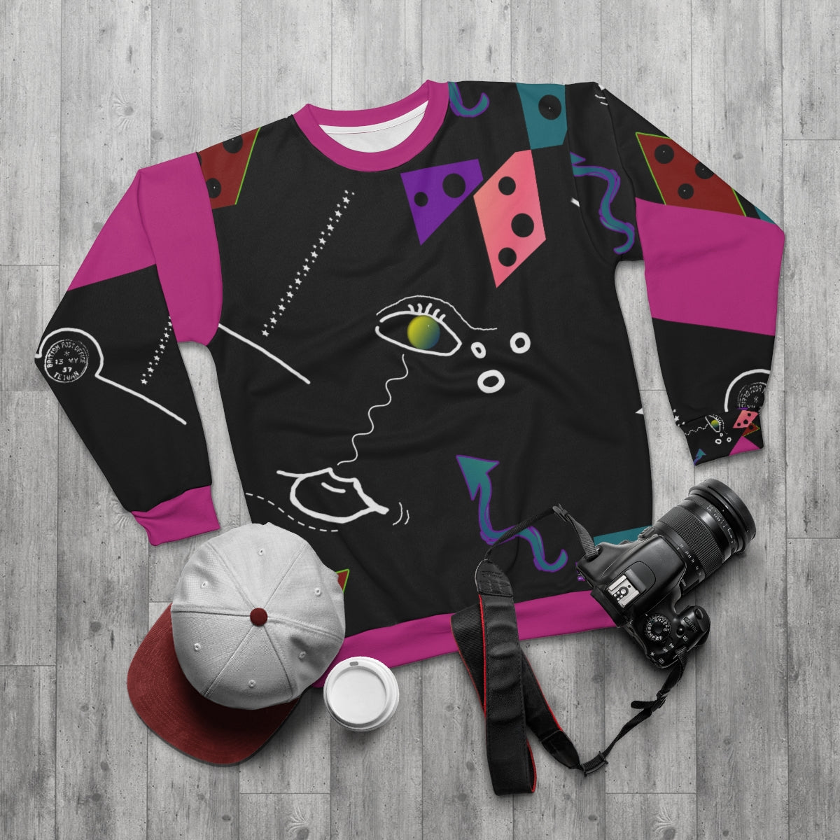 AOP Unisex Sweatshirt FACE DOODLE PINK