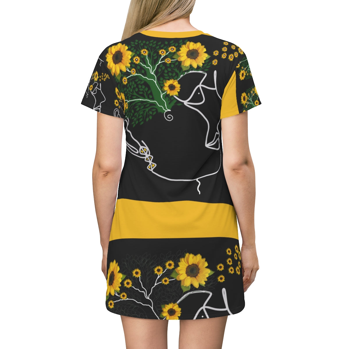 All Over Print T-Shirt Dress SUNFLOWER DOODLES