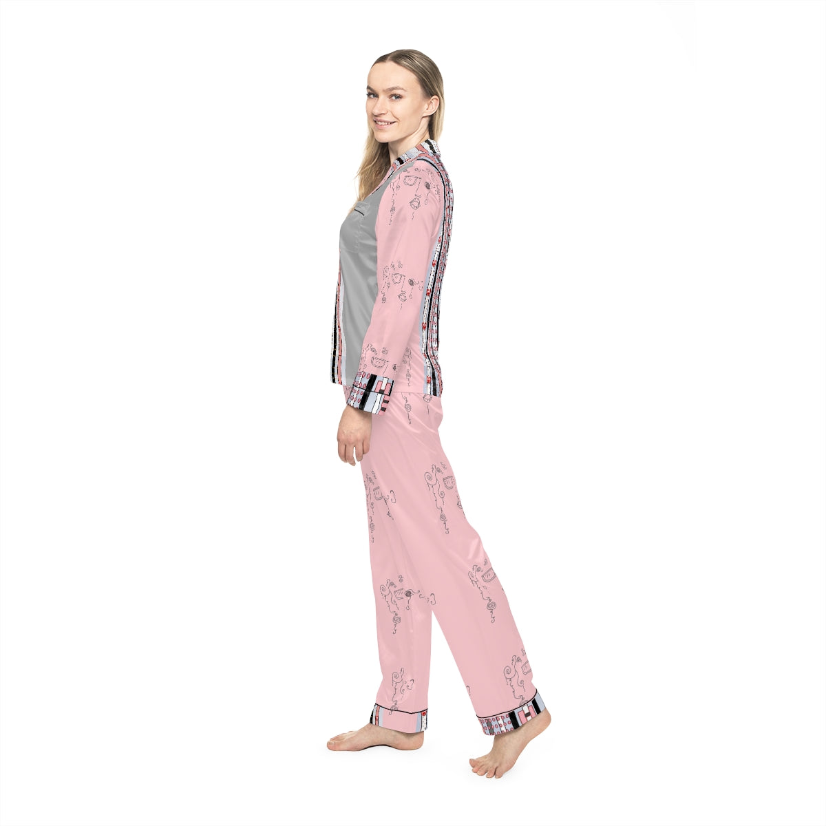 Women's Satin Pajamas (AOP) DOODLE DREAMS