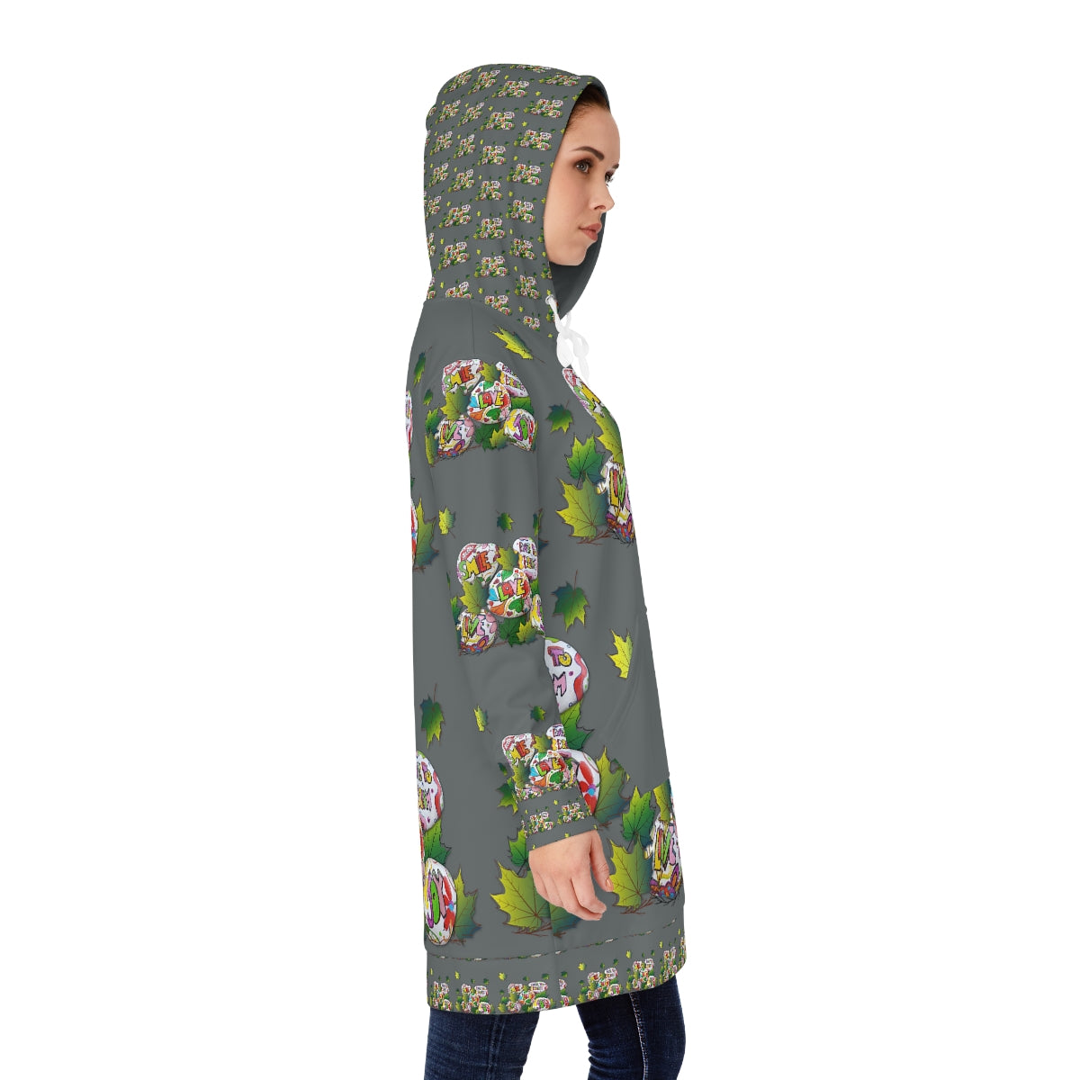 Women's Hoodie Dress (AOP) PEBBLES 'N LEAVES