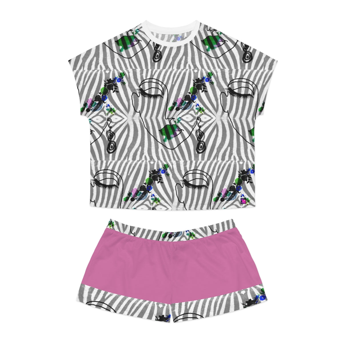 Women's Short Pajama Set (AOP) ZEBRA DOODLE FACE