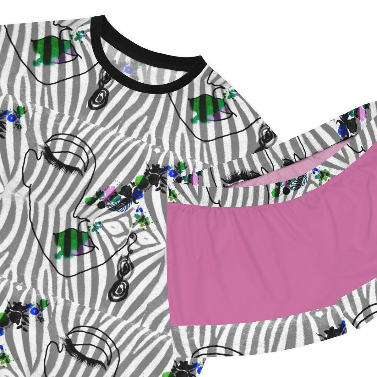 Women's Short Pajama Set (AOP) ZEBRA DOODLE FACE