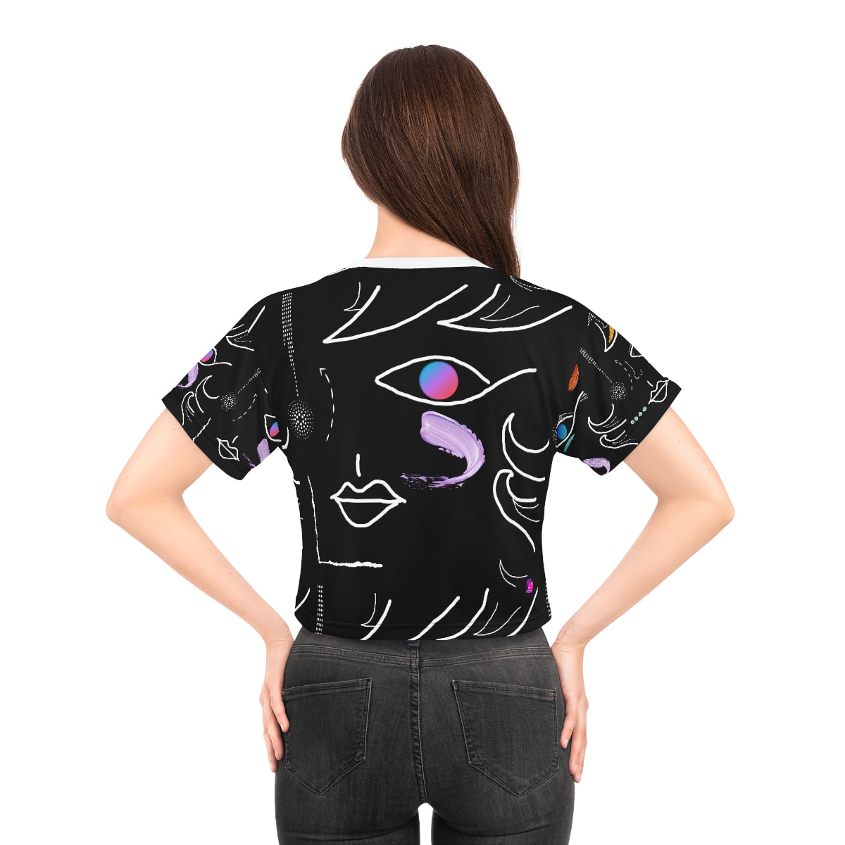 AOP Crop Tee FACE DOODLES AZURE