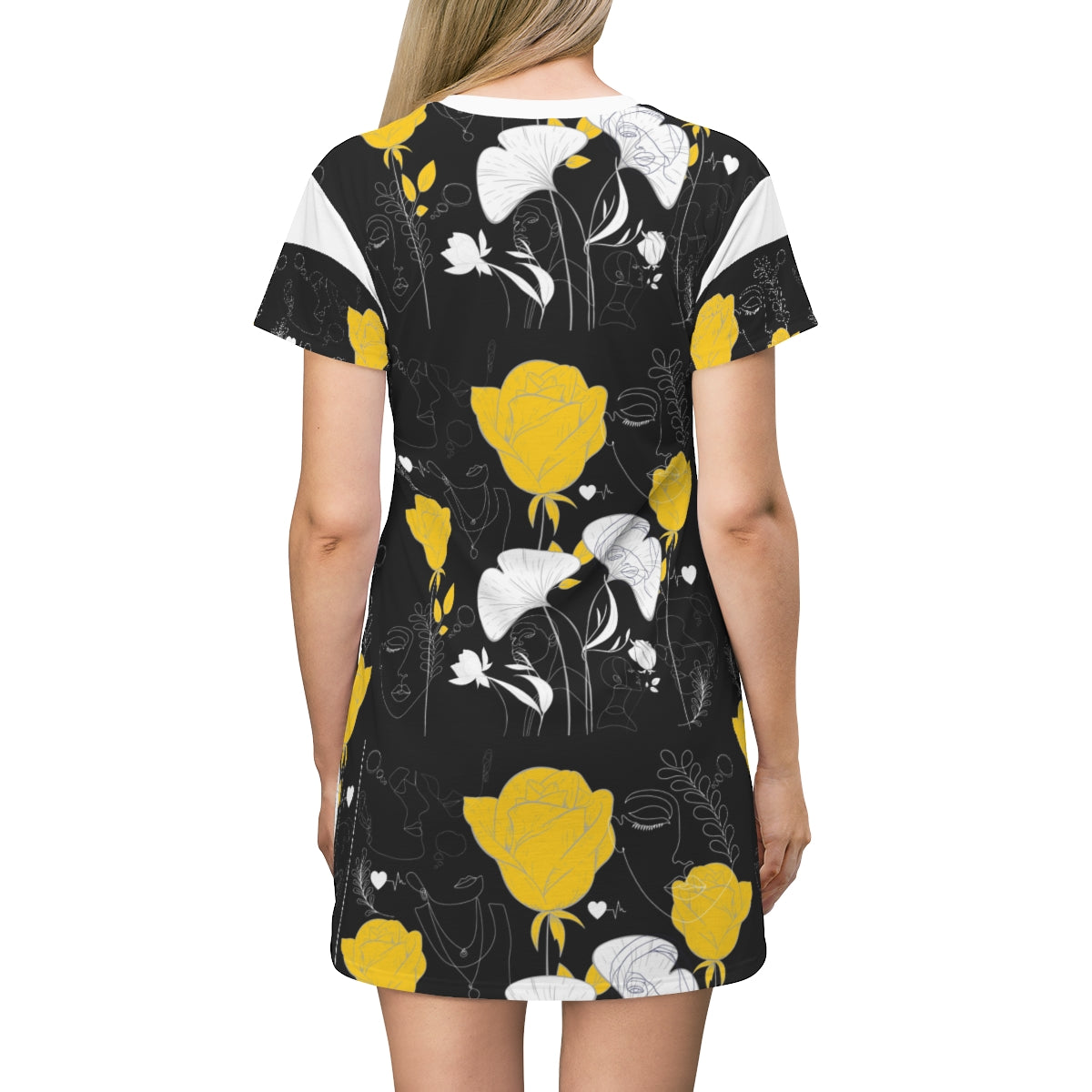 All Over Print T-Shirt Dress YELLOW ROSES