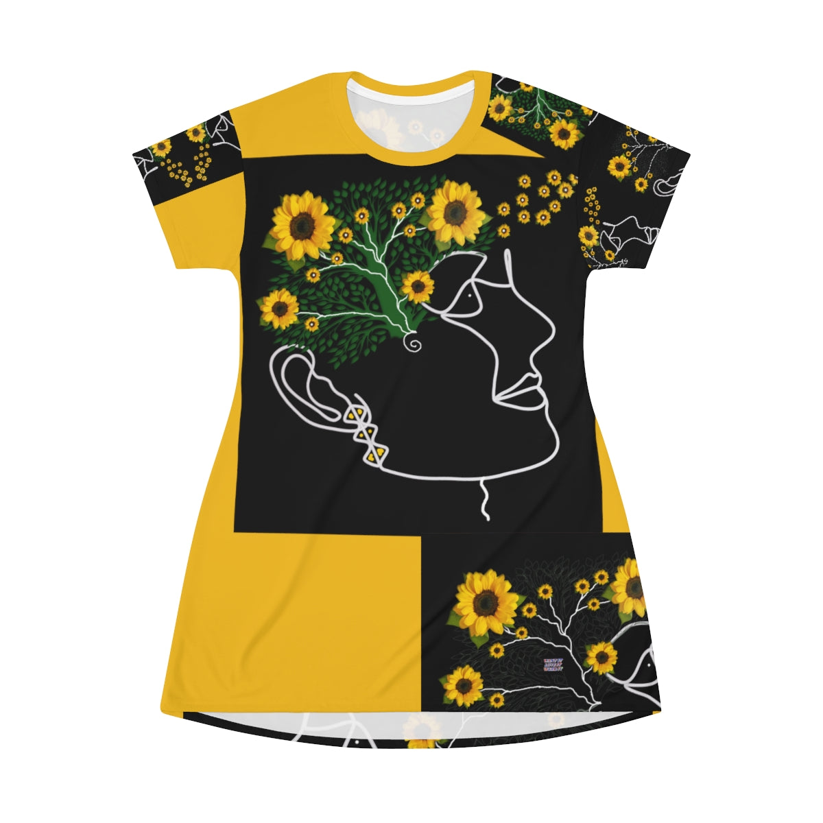 All Over Print T-Shirt Dress SUNFLOWER DOODLES