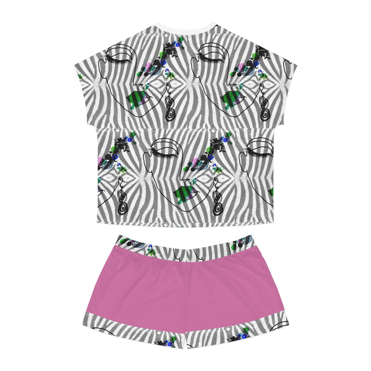 Women's Short Pajama Set (AOP) ZEBRA DOODLE FACE