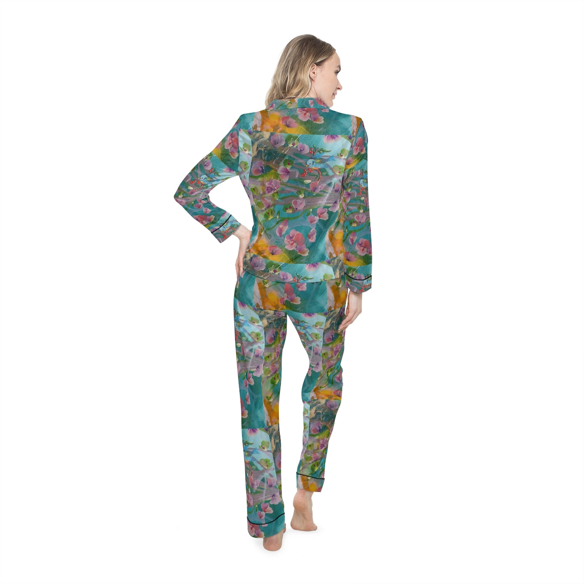 Women's Satin Pajamas (AOP) CUBA FLOWERS