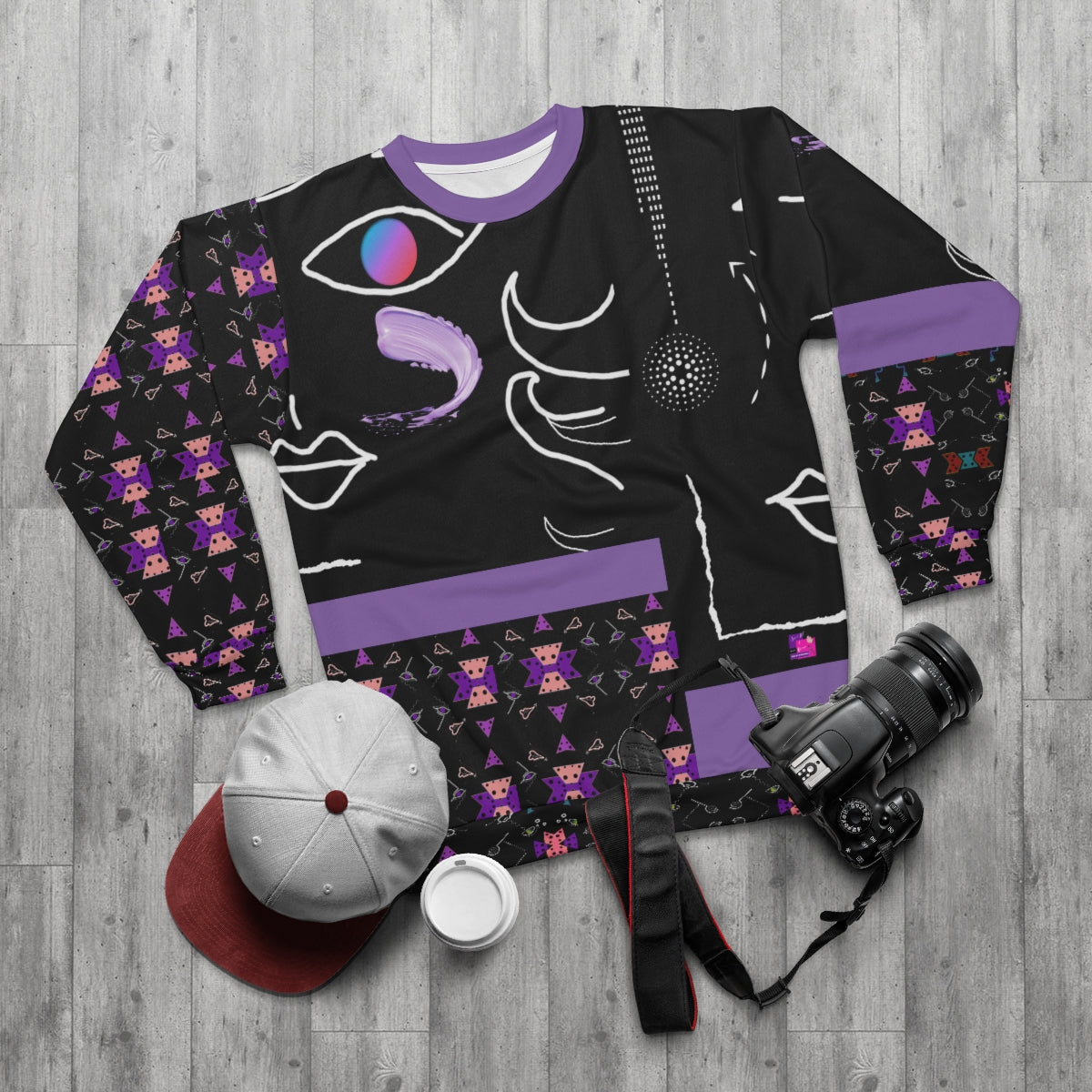AOP Unisex Sweatshirt FACE DOODLES VIOLET