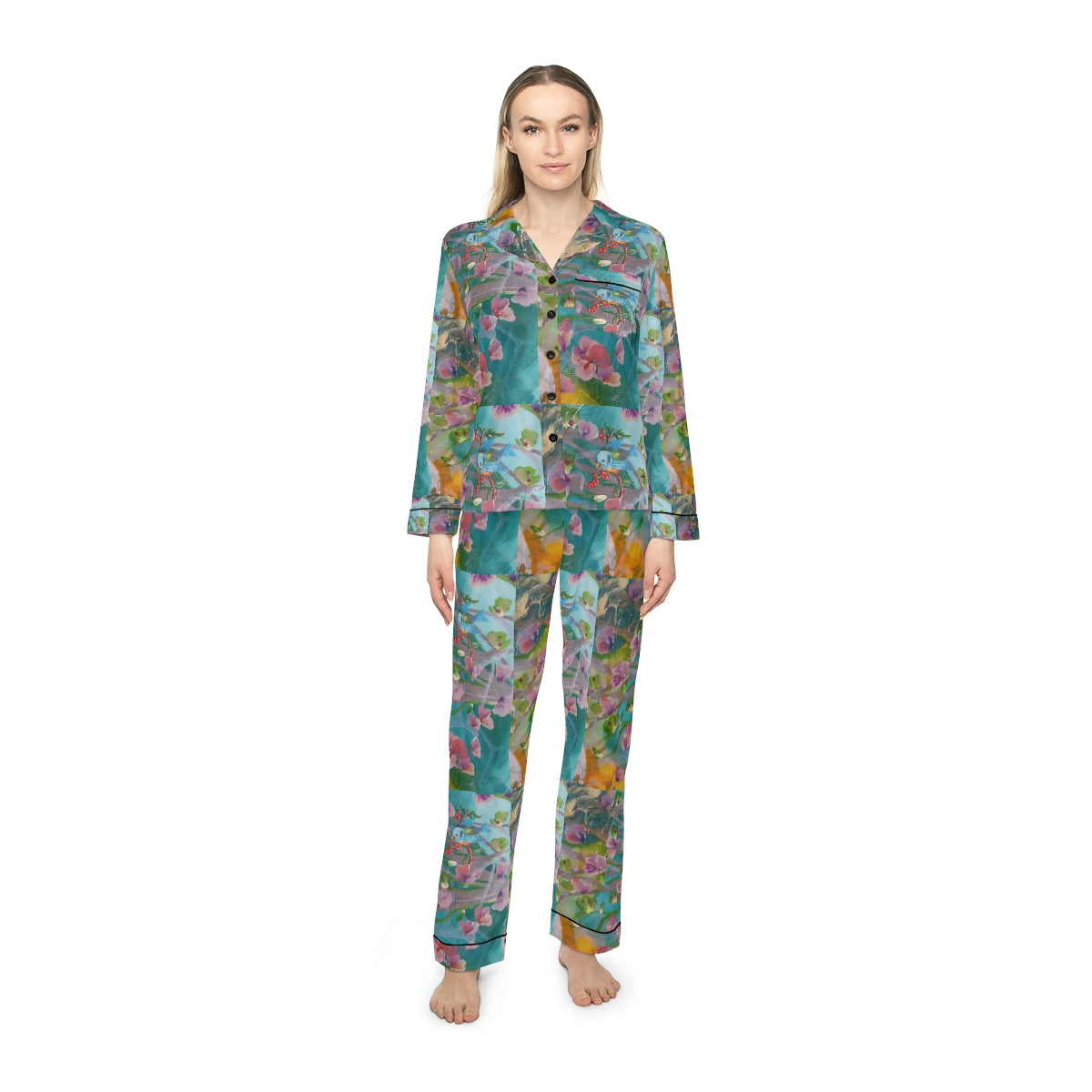 Women's Satin Pajamas (AOP) CUBA FLOWERS