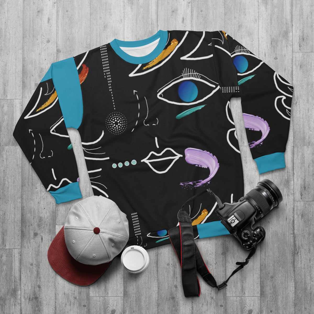 AOP Unisex Sweatshirt FACE DOODLE AZURE
