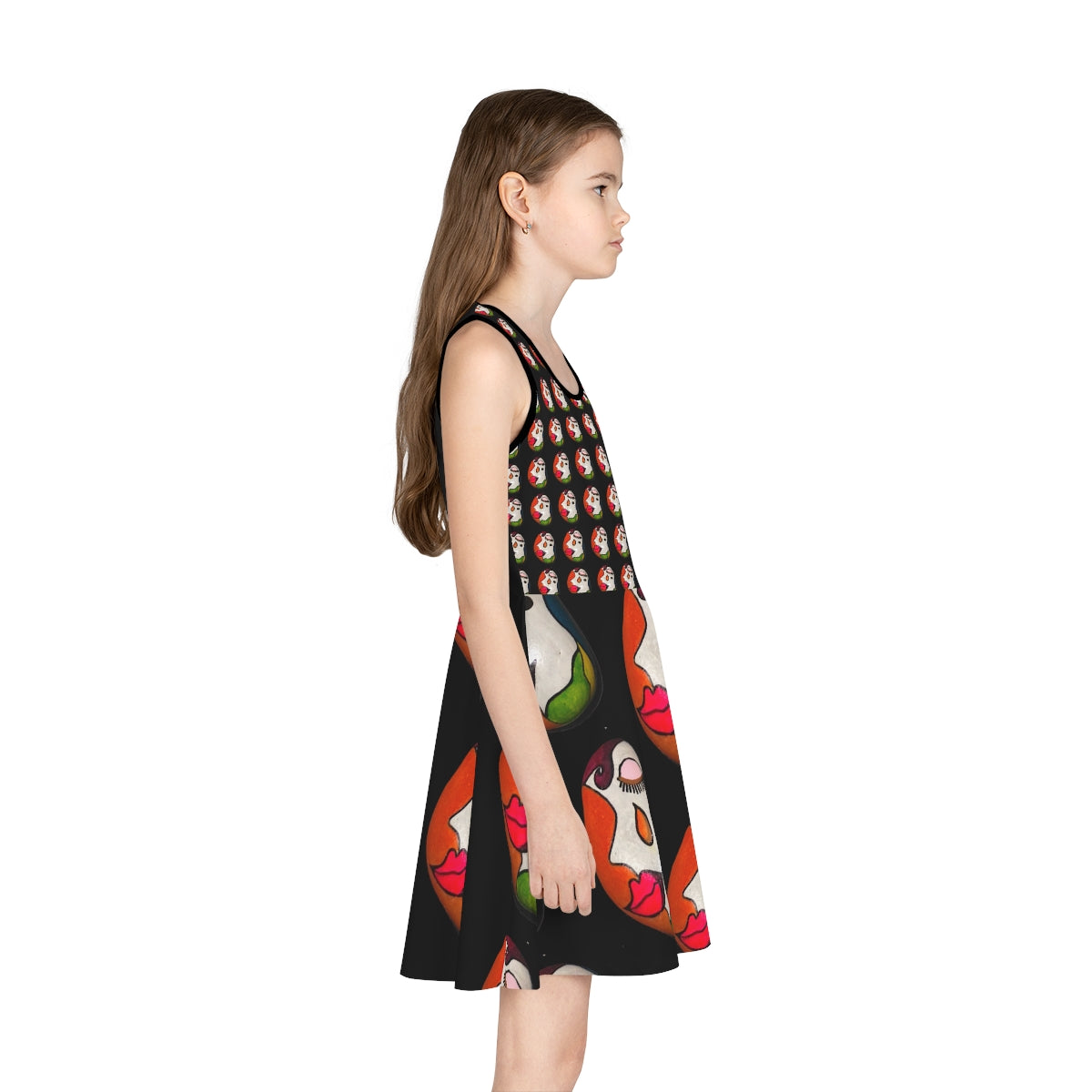 Girls' Sleeveless Sundress (AOP) PEBBLE ART ON BLACK