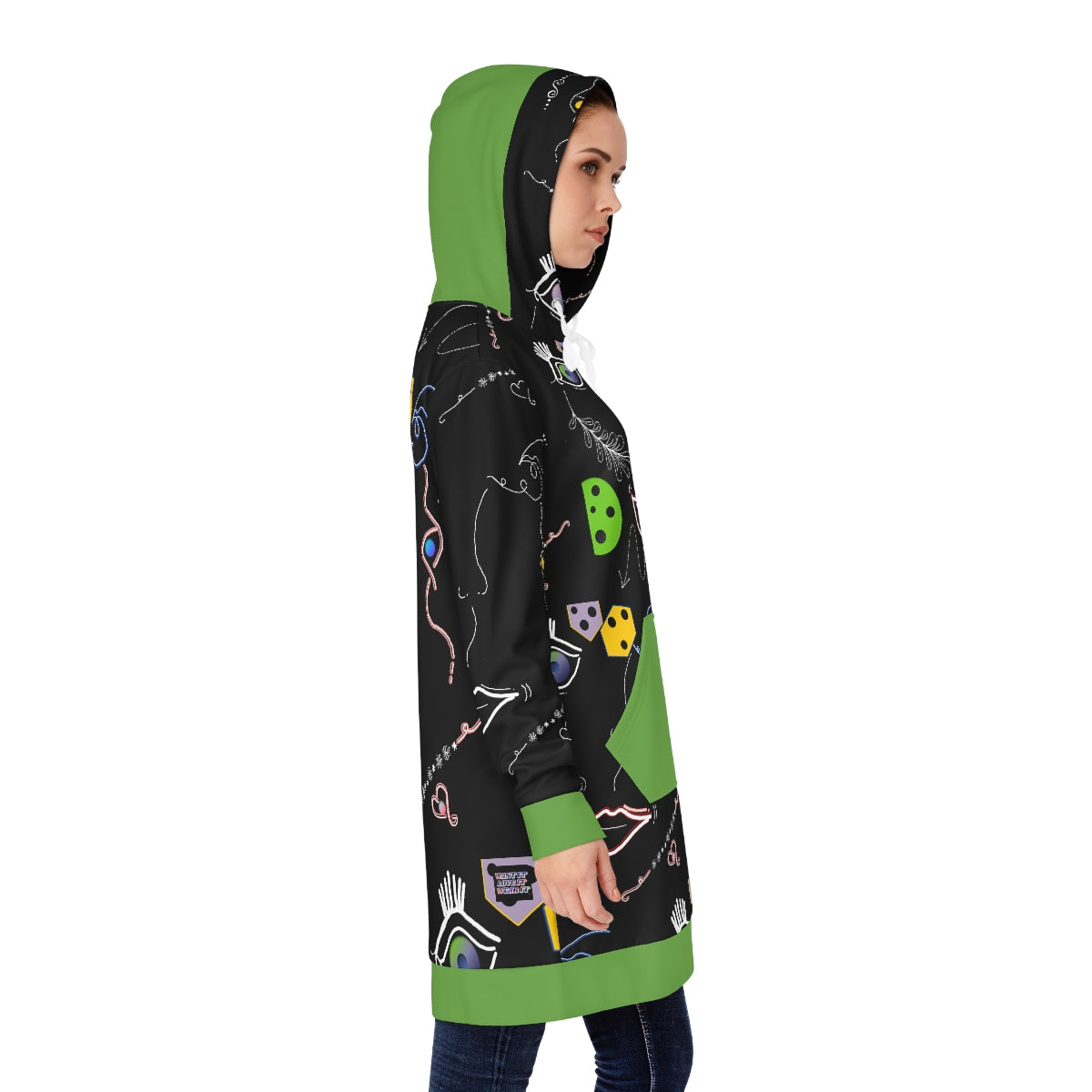 Women's Hoodie Dress (AOP) FACE DOODLES IN APPLE