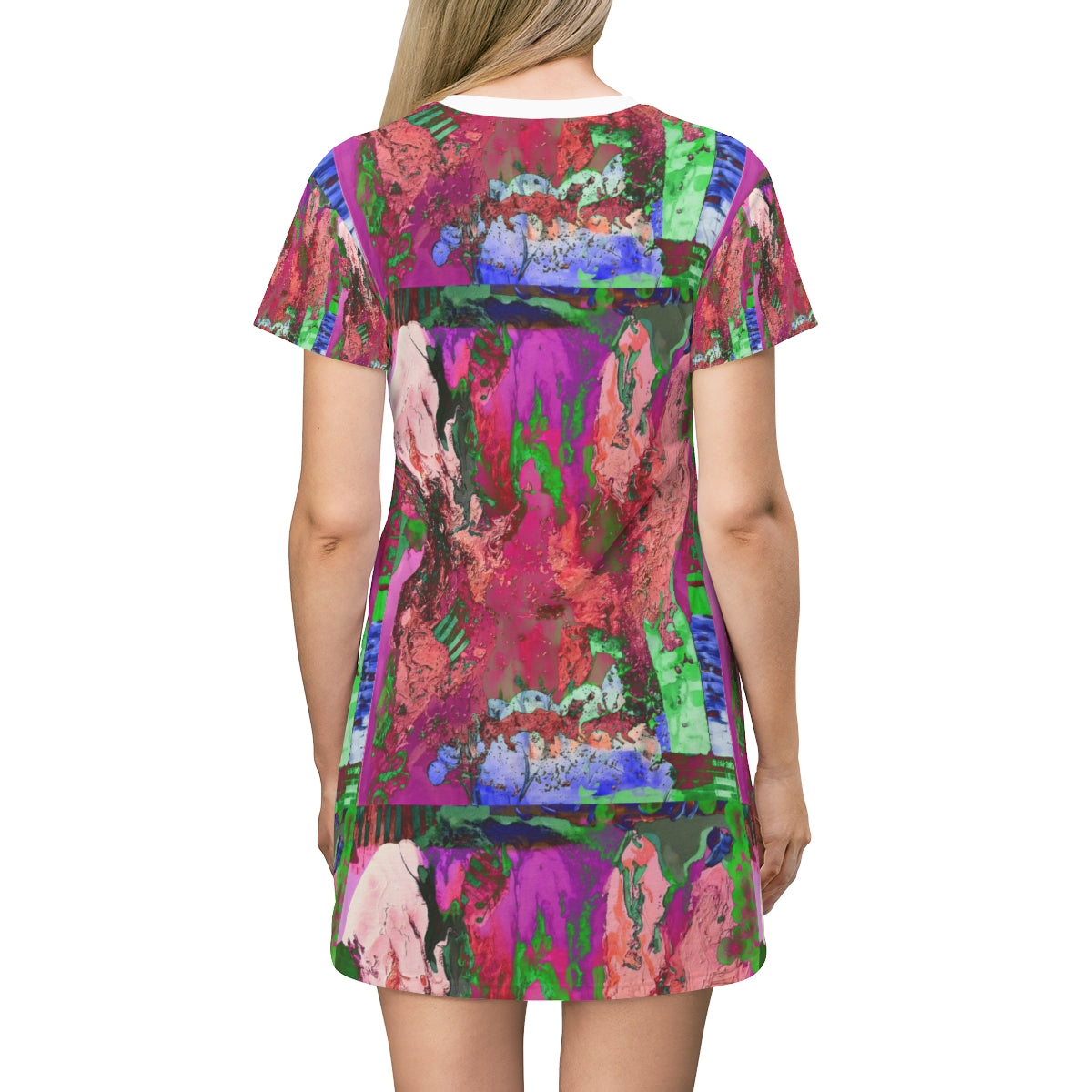 All Over Print T-Shirt Dress PINK FUSION