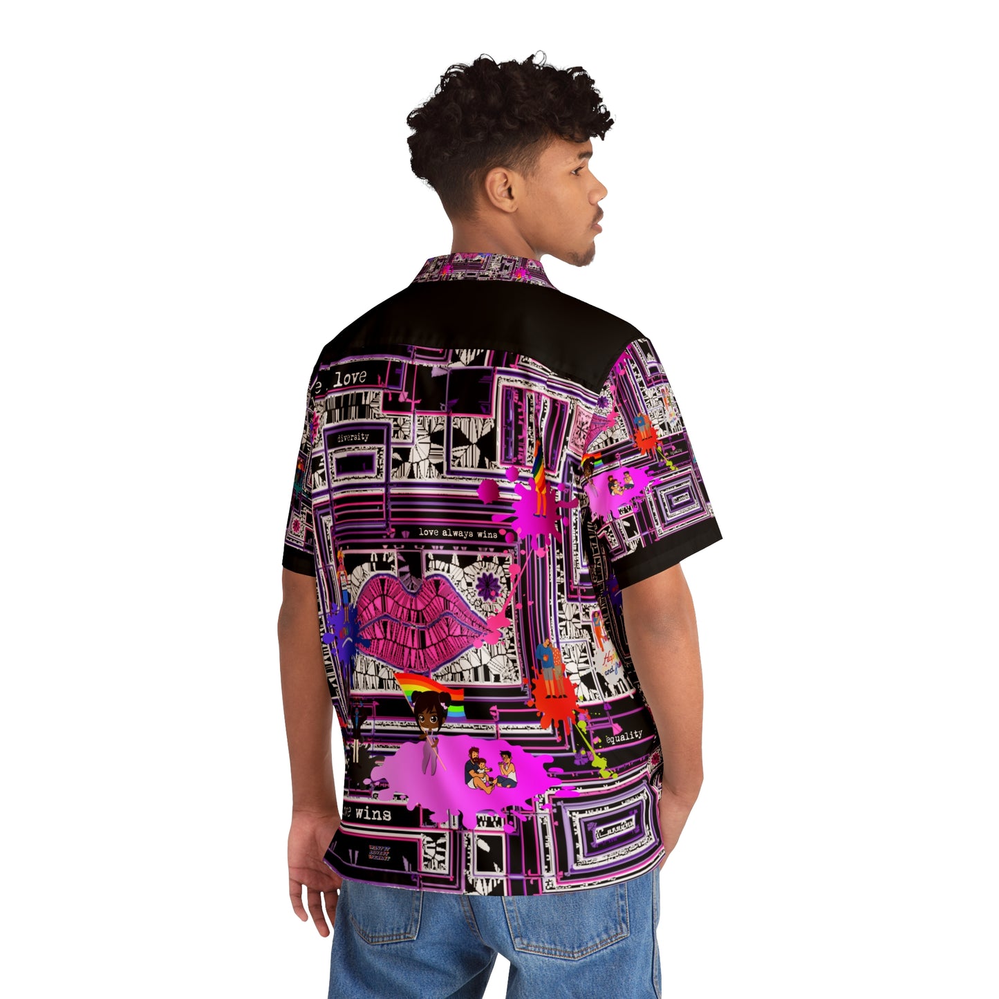 Men's Hawaiian Shirt (AOP) LOVE WINS IN PINK