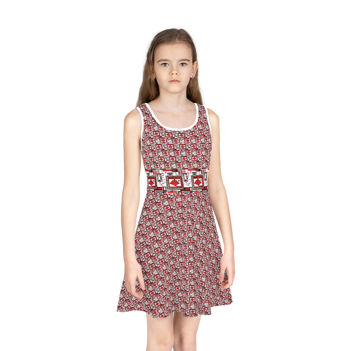 Girls' Sleeveless Sundress (AOP) LIPPY IN RED