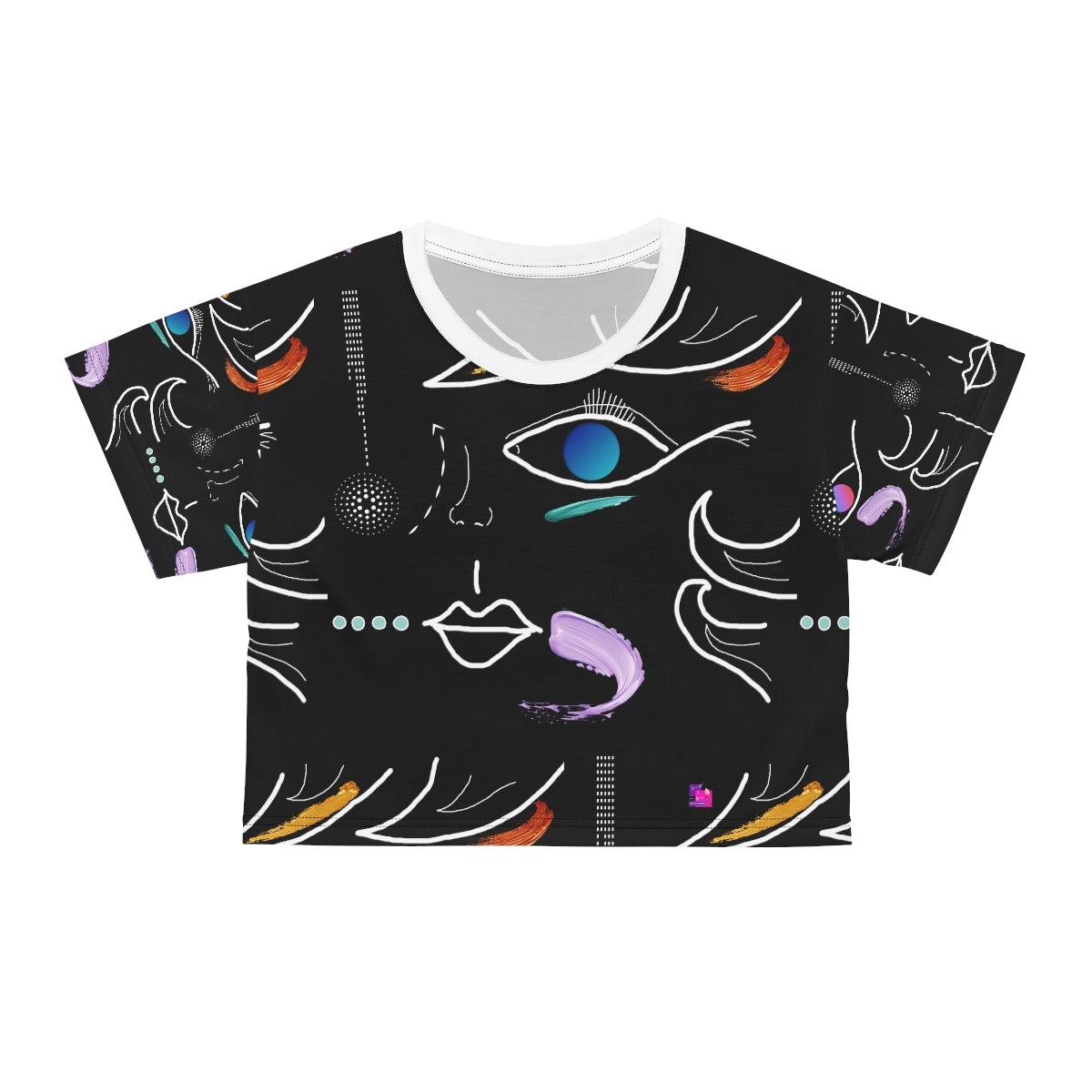 AOP Crop Tee FACE DOODLES AZURE