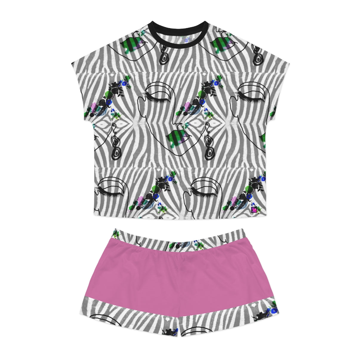 Women's Short Pajama Set (AOP) ZEBRA DOODLE FACE
