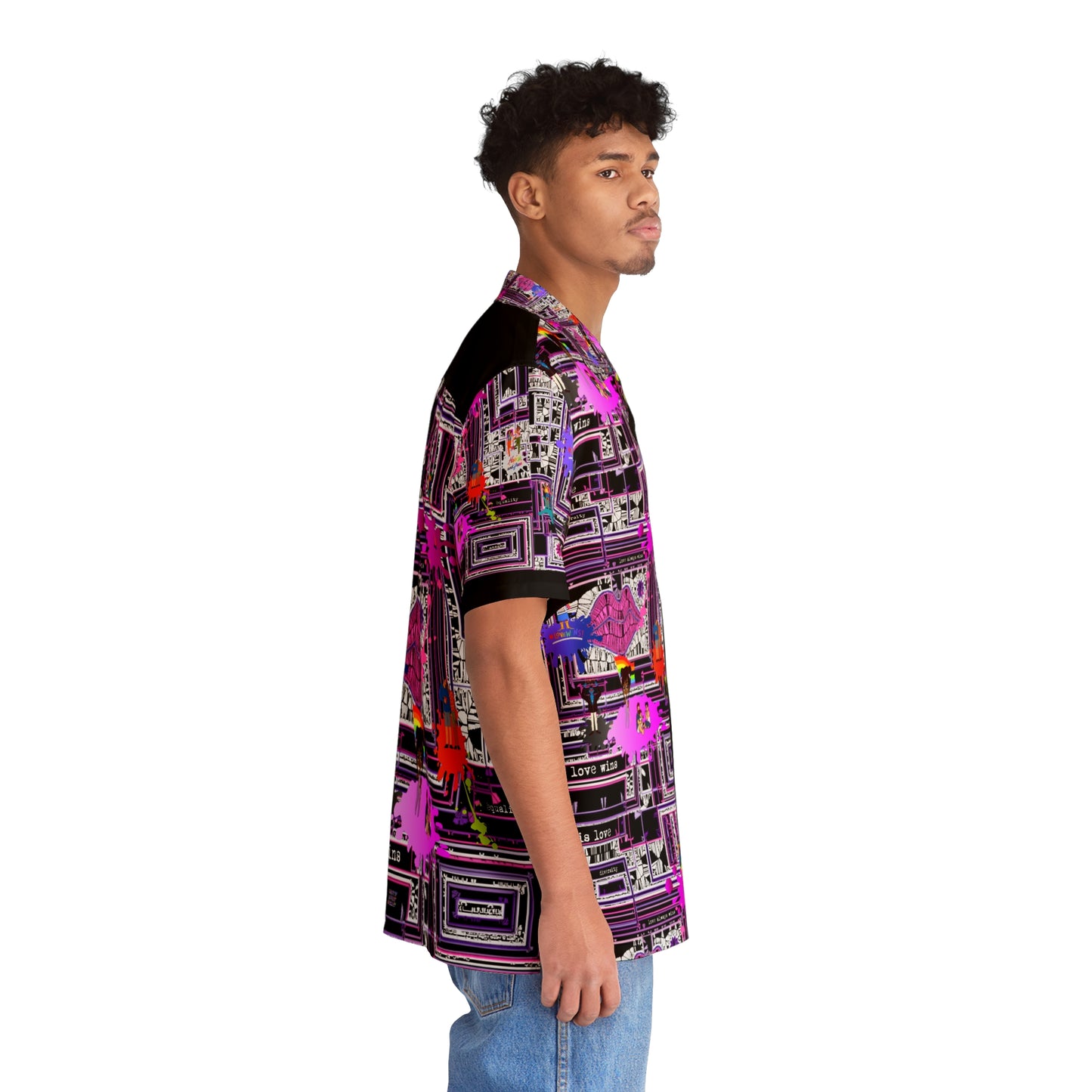 Men's Hawaiian Shirt (AOP) LOVE WINS IN PINK