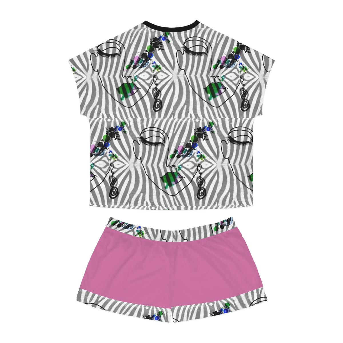 Women's Short Pajama Set (AOP) ZEBRA DOODLE FACE