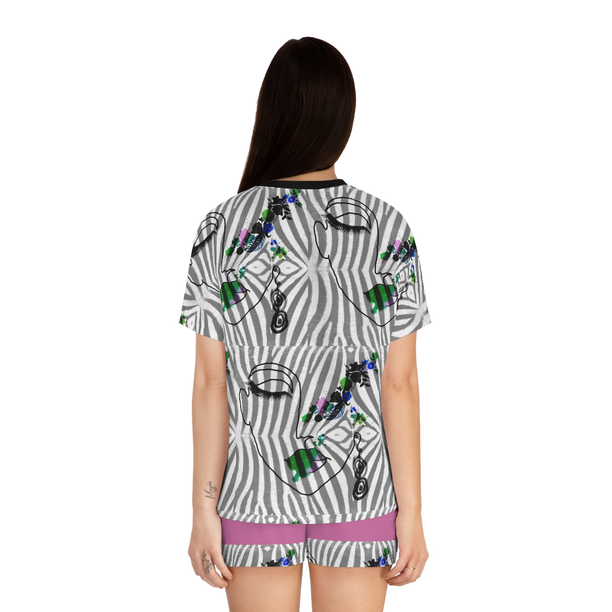 Women's Short Pajama Set (AOP) ZEBRA DOODLE FACE