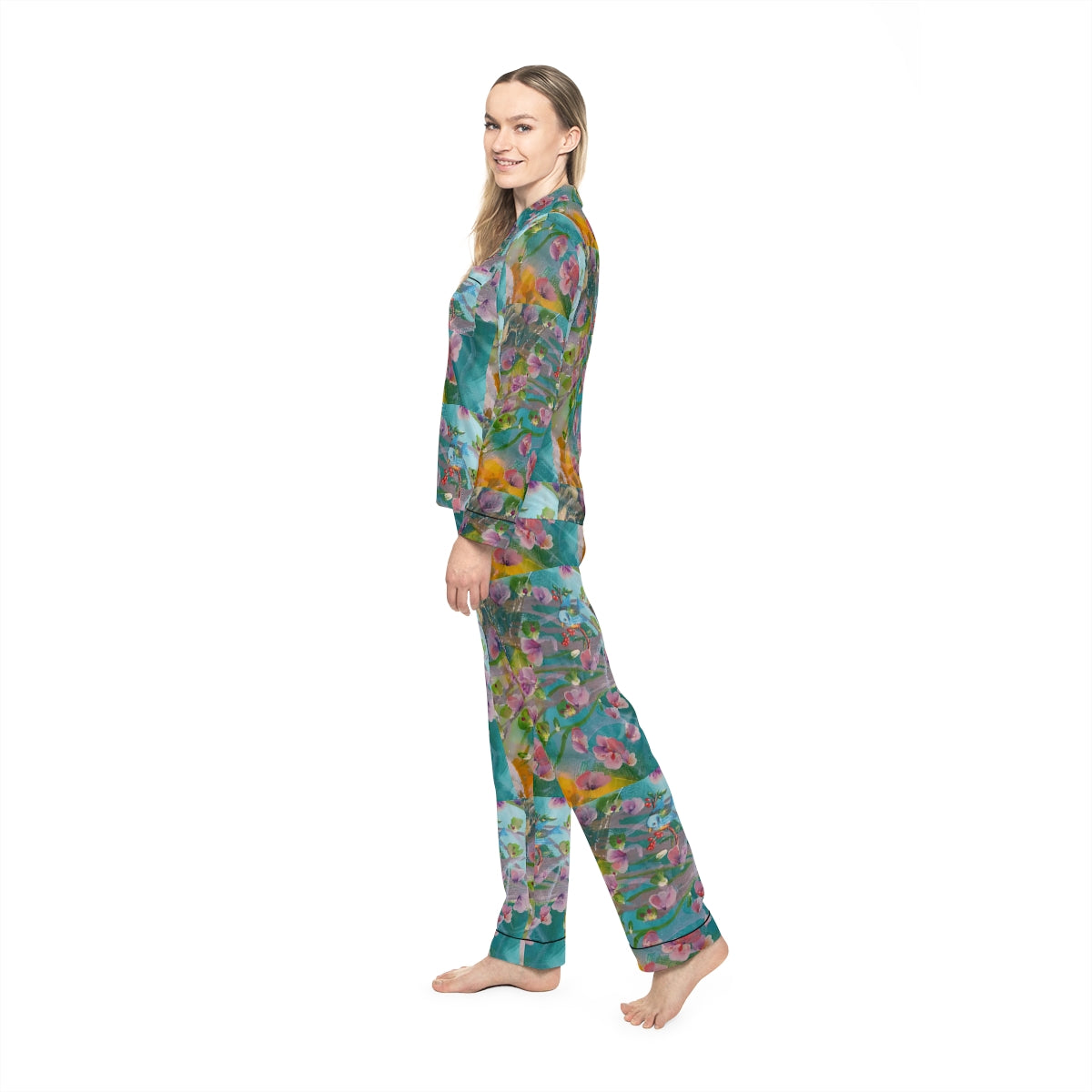 Women's Satin Pajamas (AOP) CUBA FLOWERS