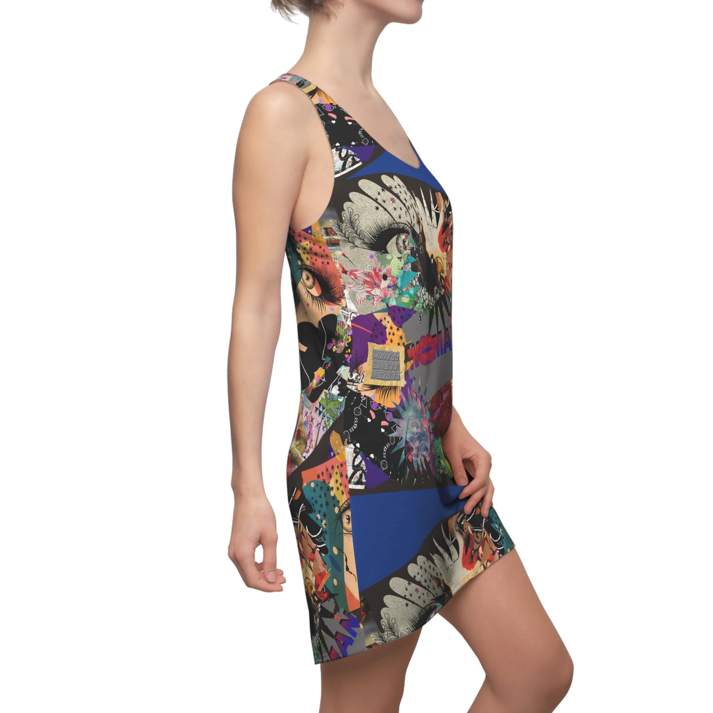 Women's Cut & Sew Racerback Dress (AOP) MARCIA on BLUE