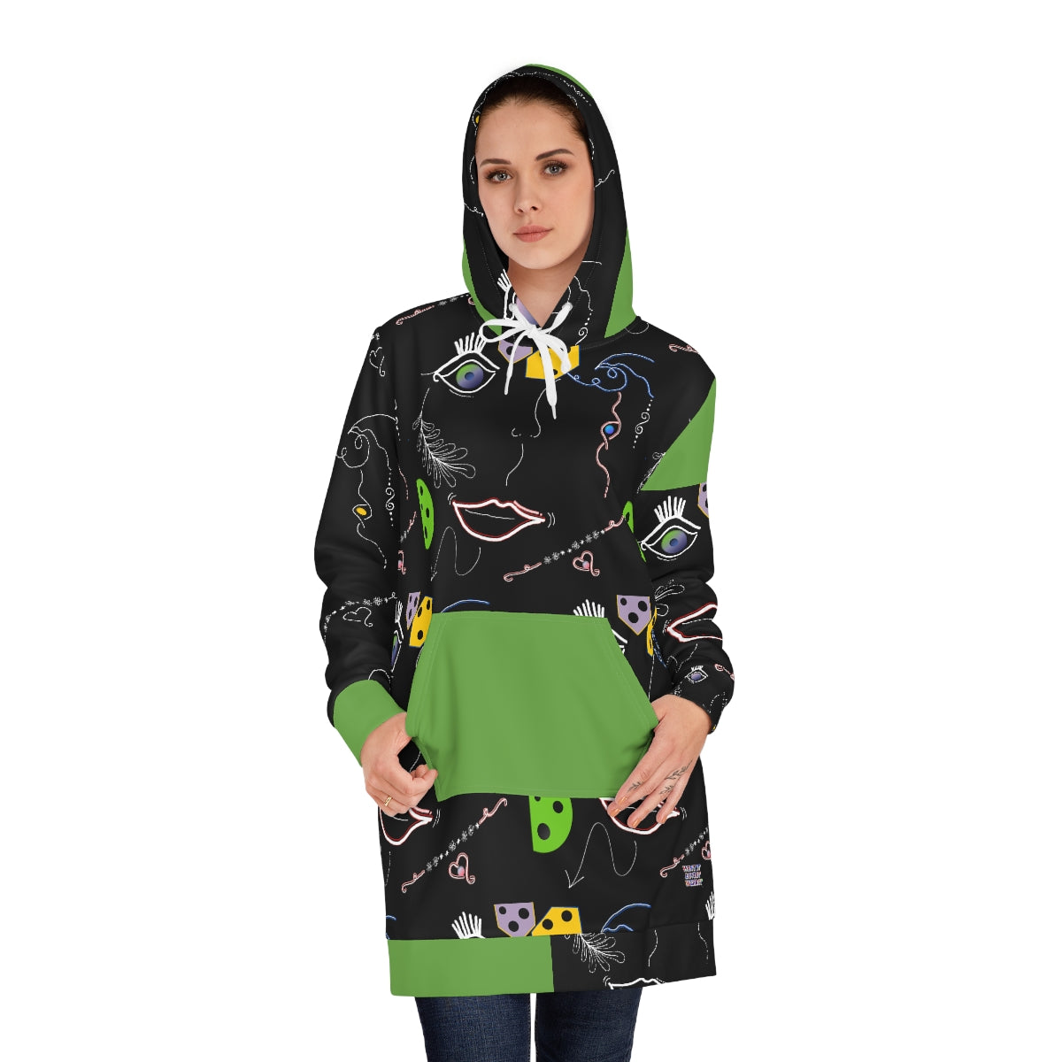 Women's Hoodie Dress (AOP) FACE DOODLES IN APPLE