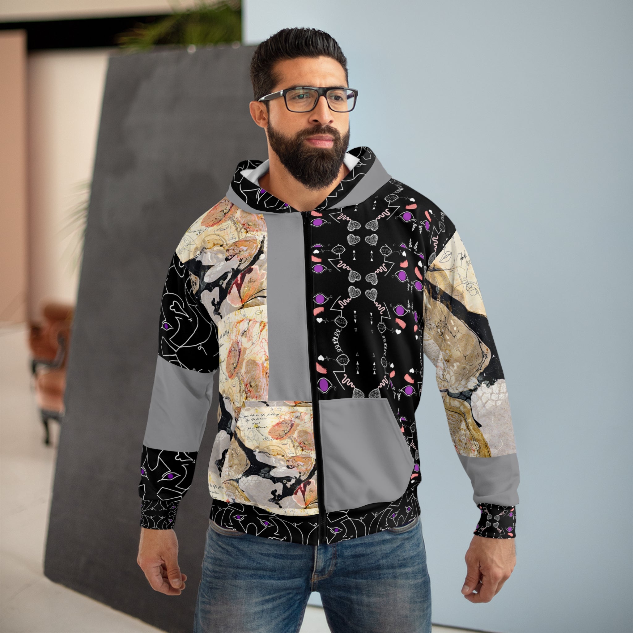 AOP Unisex Zip Hoodie LIVE LIFE ON GREY