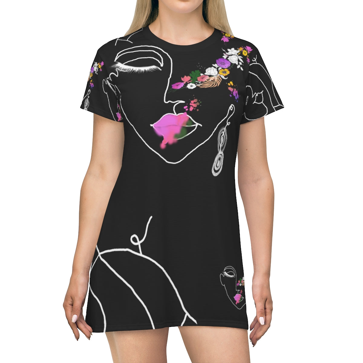 All Over Print T-Shirt Dress PALETTE OF BLOOM