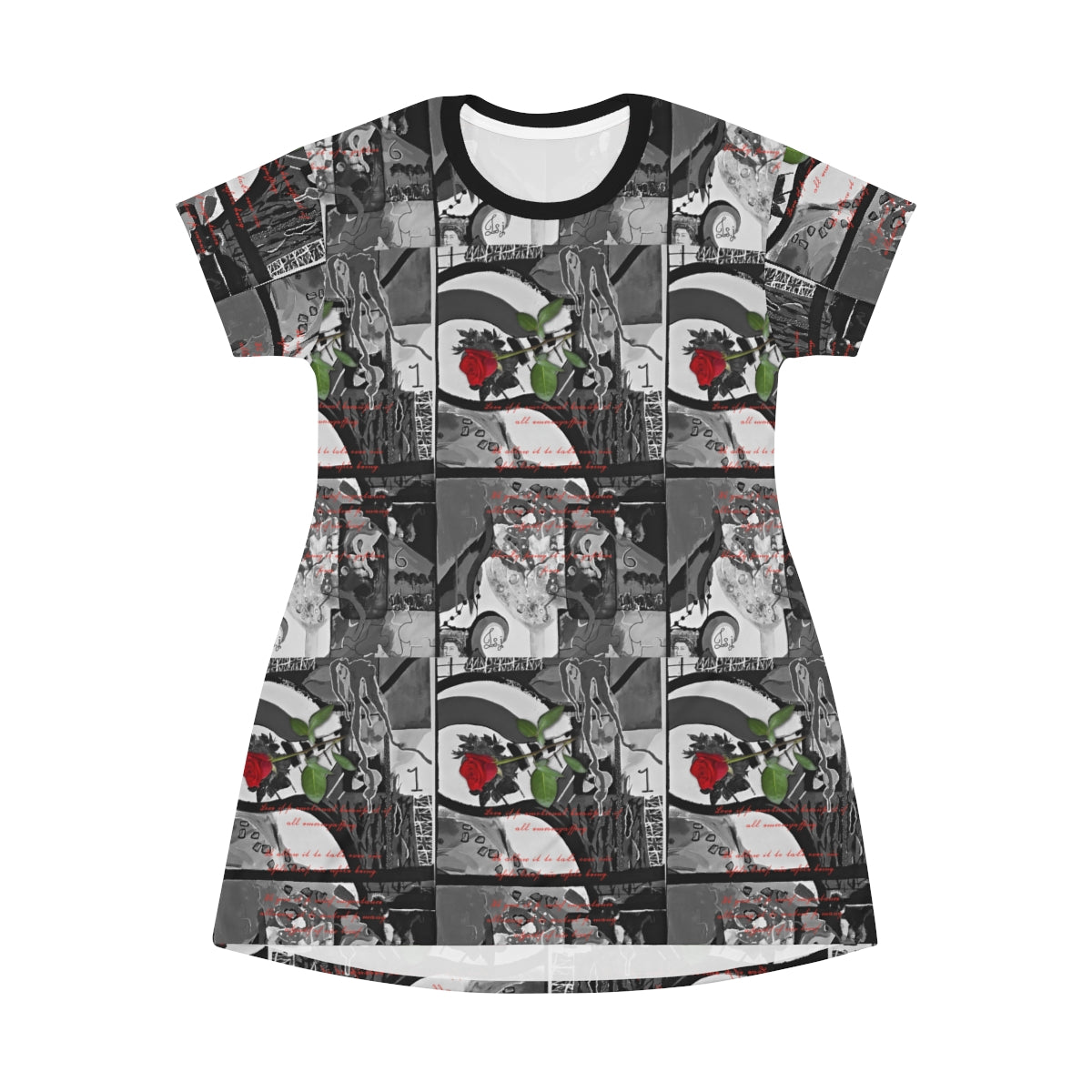 All Over Print T-Shirt Dress RED ROSE