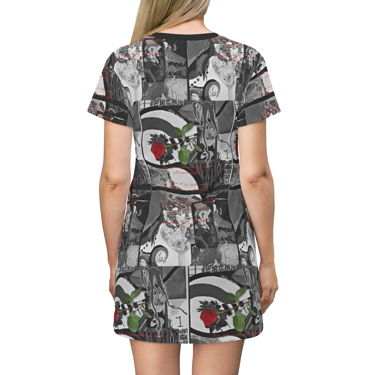 All Over Print T-Shirt Dress RED ROSE