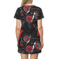 All Over Print T-Shirt Dress RUBY FLOWERS DOODLES ON BLACK