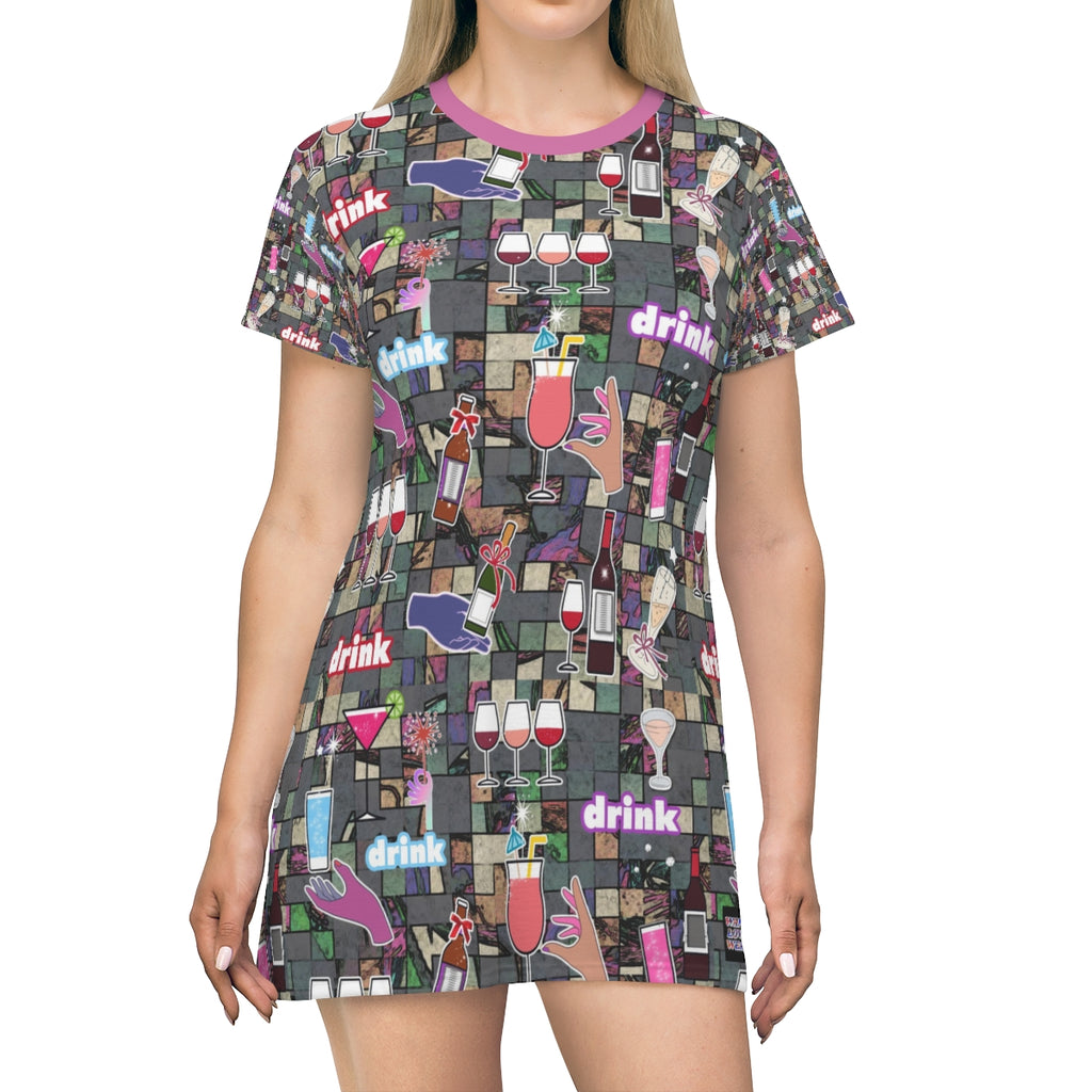 All Over Print T-Shirt Dress DRINKS
