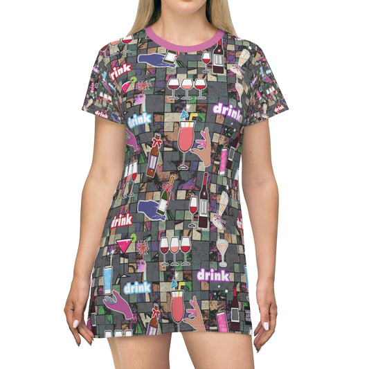 All Over Print T-Shirt Dress DRINKS