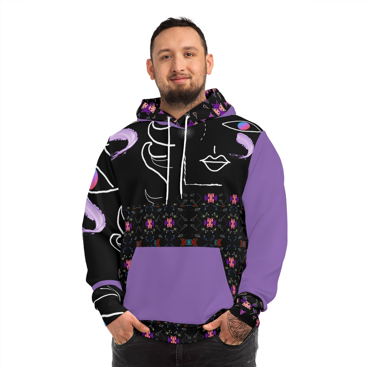 AOP Fashion Hoodie FACE DOODLES VIOLET