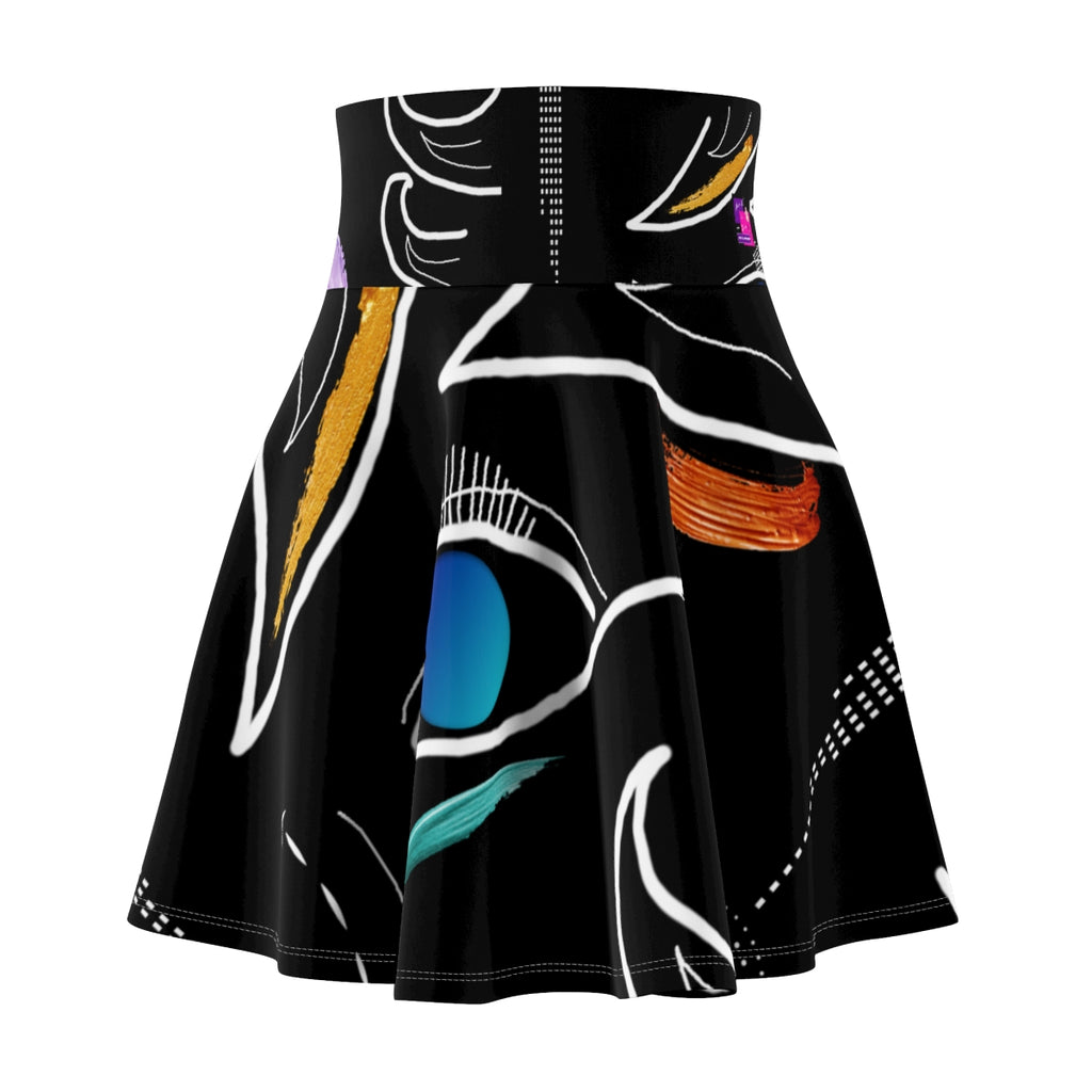 Women's Skater Skirt FACE DOODLES AZURE