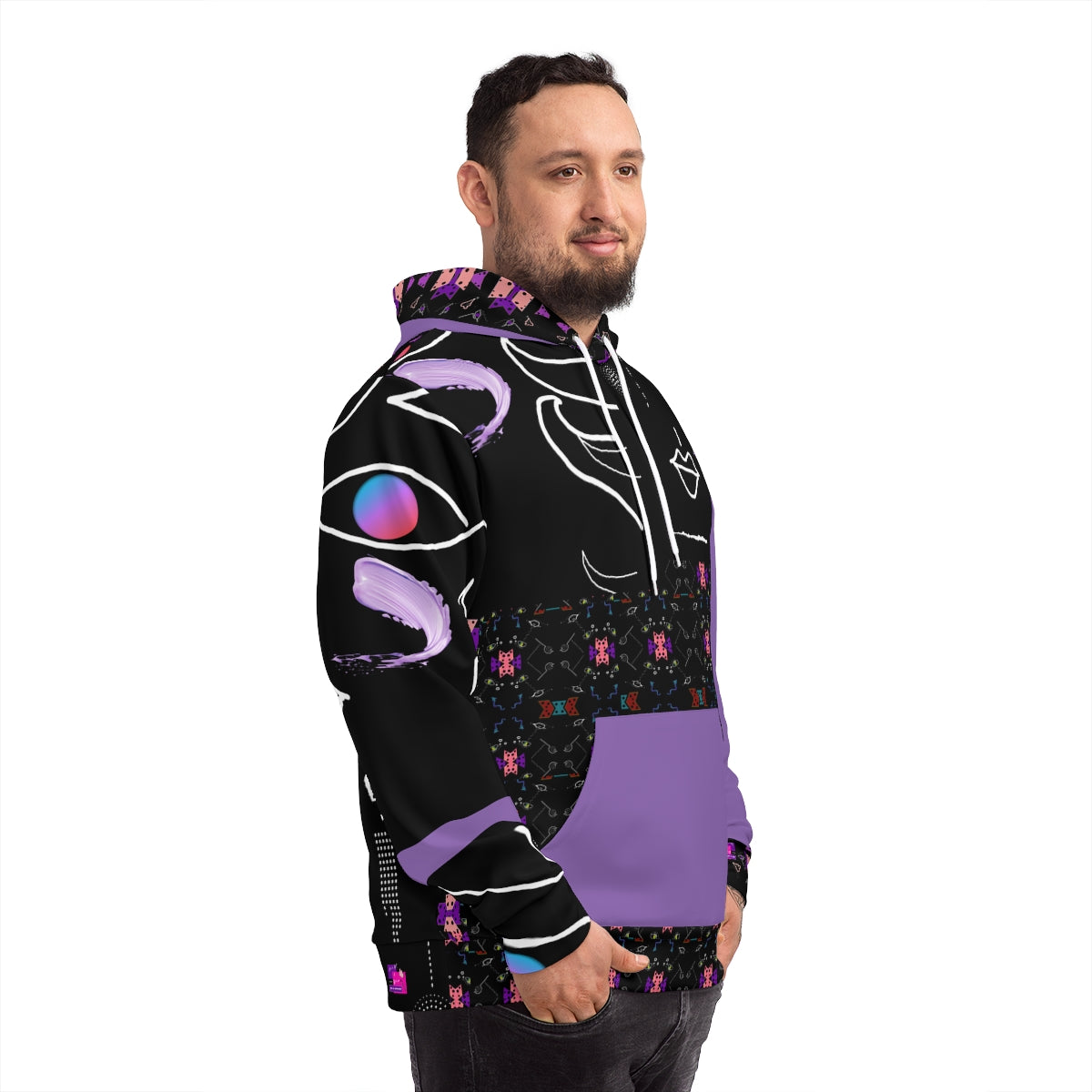 AOP Fashion Hoodie FACE DOODLES VIOLET