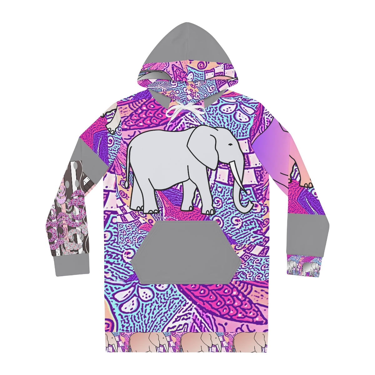 Women's Hoodie Dress (AOP) ELEPHANTS ON PINK