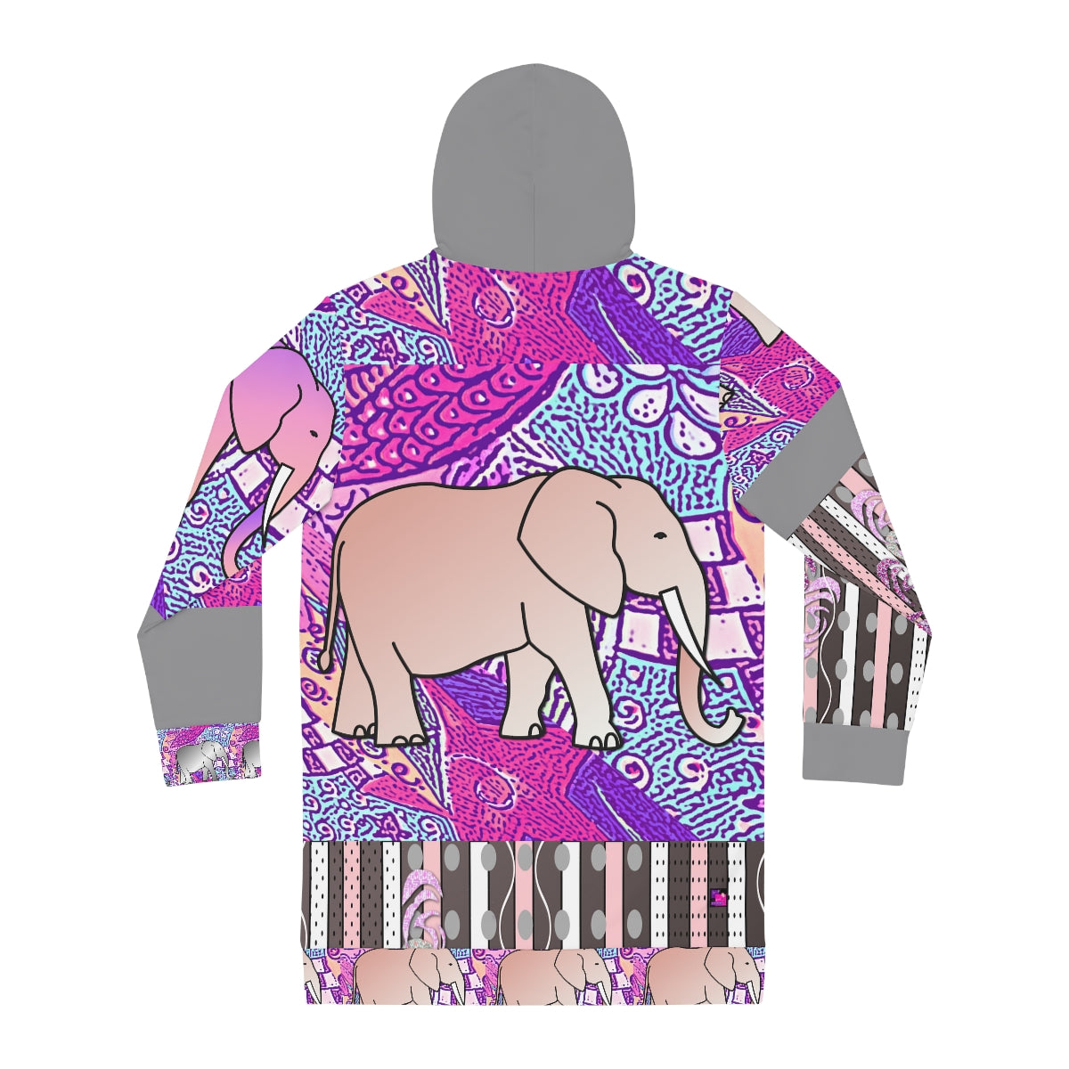 Women's Hoodie Dress (AOP) ELEPHANTS ON PINK