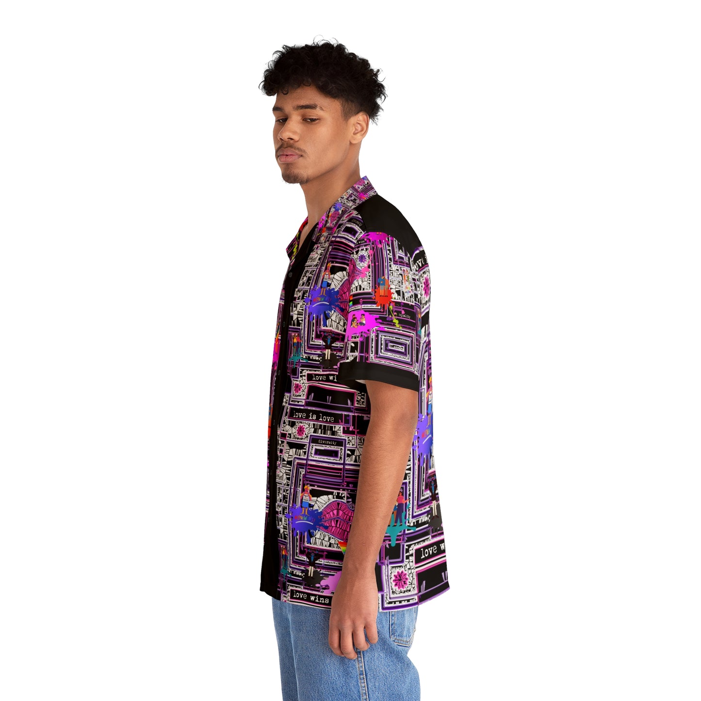 Men's Hawaiian Shirt (AOP) LOVE WINS IN PINK