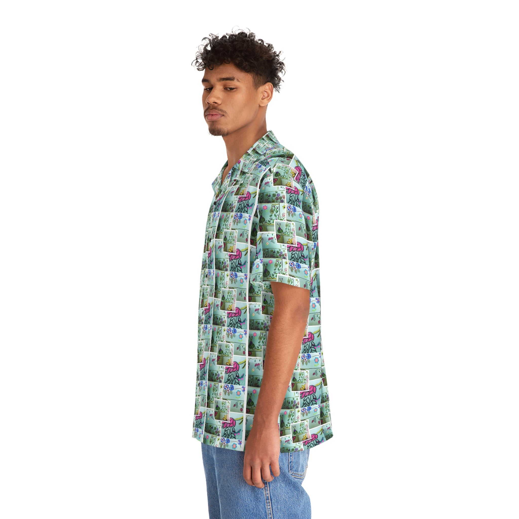 Men's Hawaiian Shirt (AOP) FLOWER DOODLES