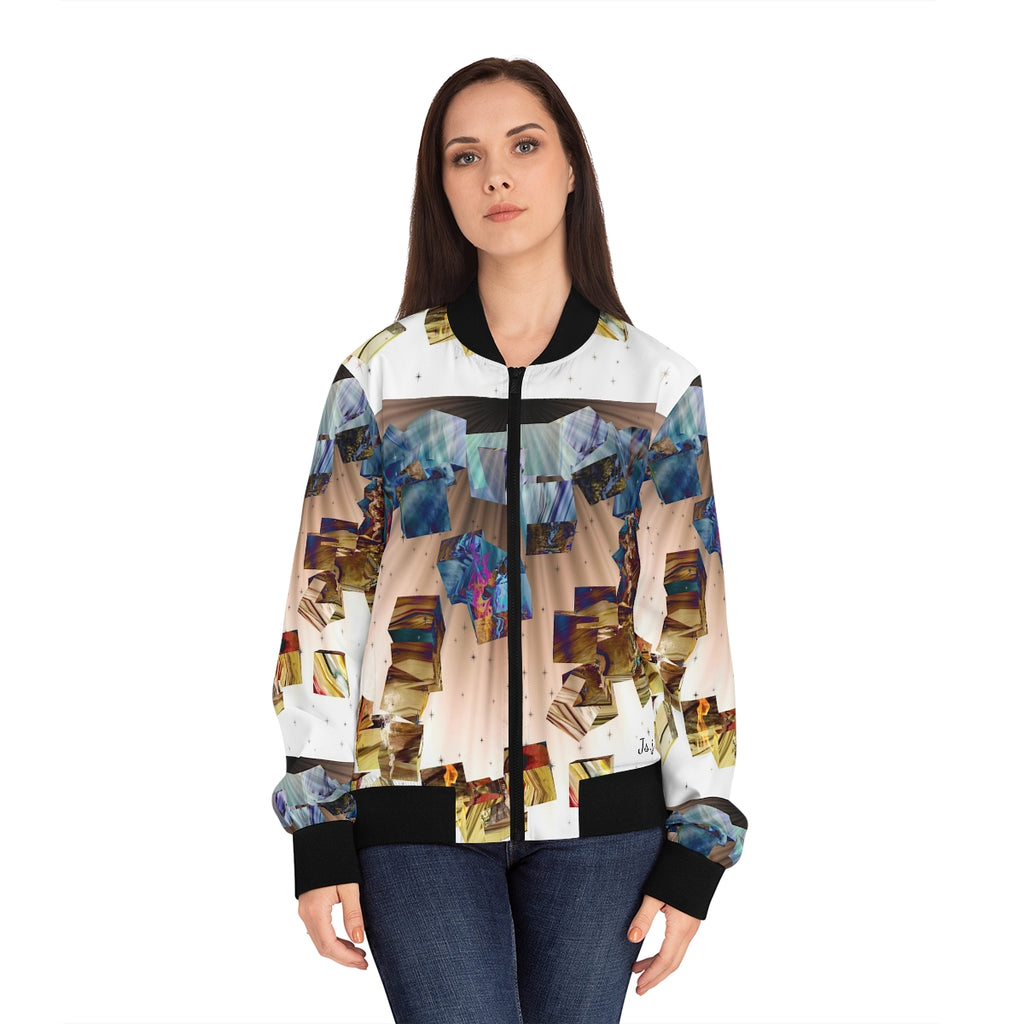 Women's Bomber Jacket (AOP) BLUE BOXES