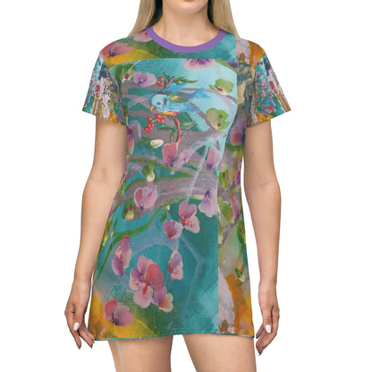 All Over Print T-Shirt Dress CUBA FLOWERS