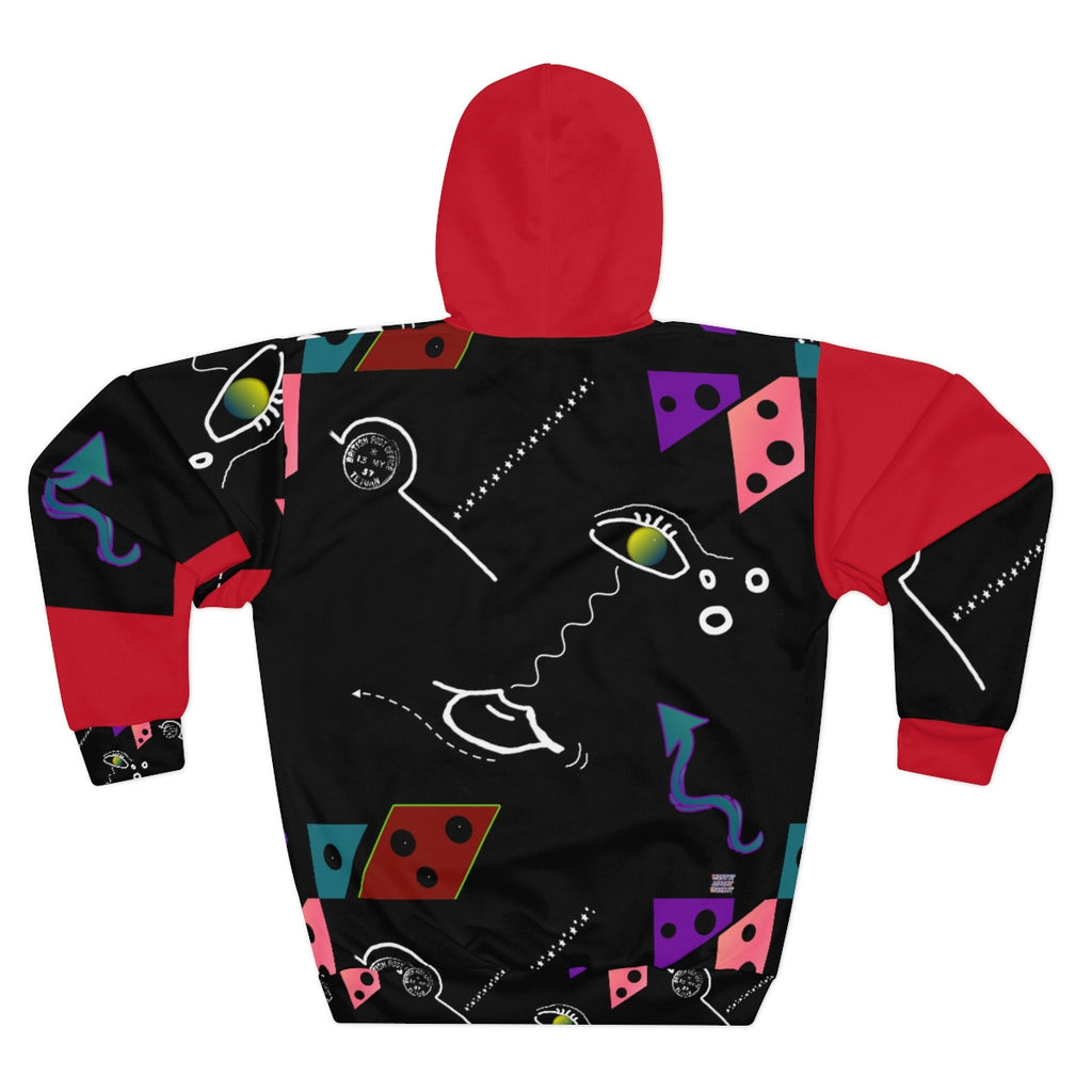 AOP Unisex Pullover Hoodie FACE DOODLES RED