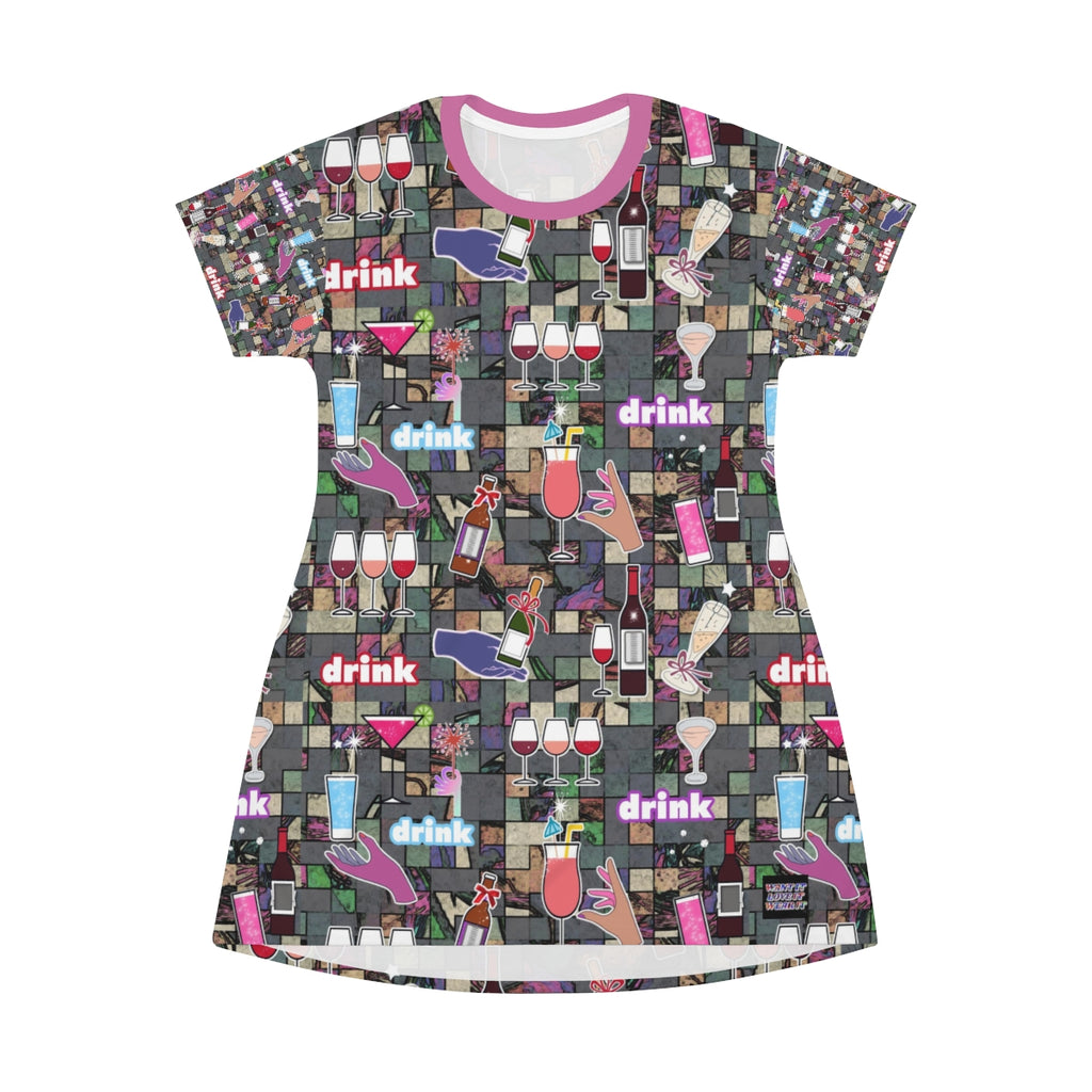 All Over Print T-Shirt Dress DRINKS