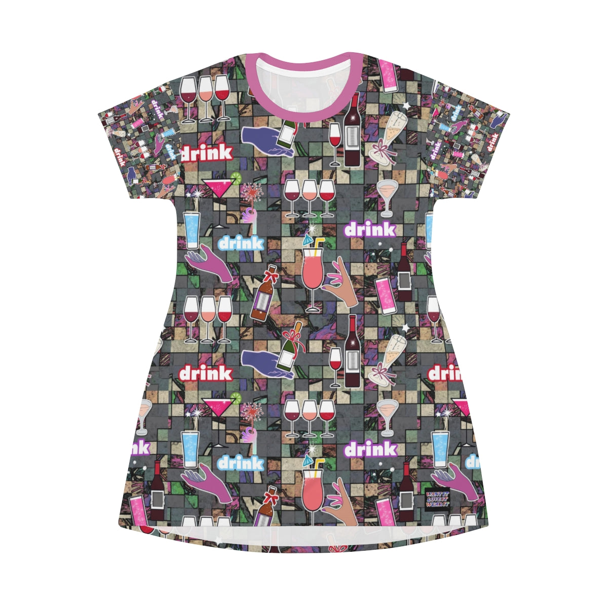 All Over Print T-Shirt Dress DRINKS