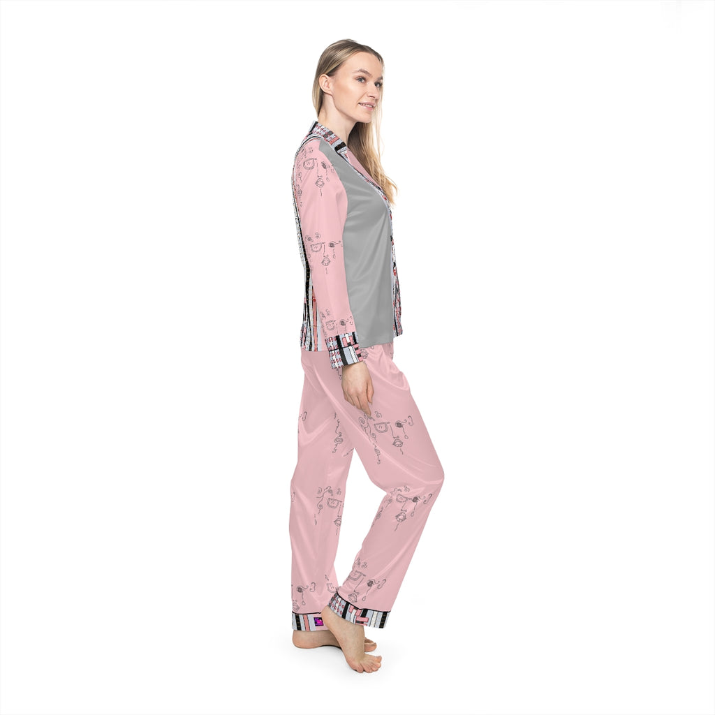 Women's Satin Pajamas (AOP) DOODLE DREAMS