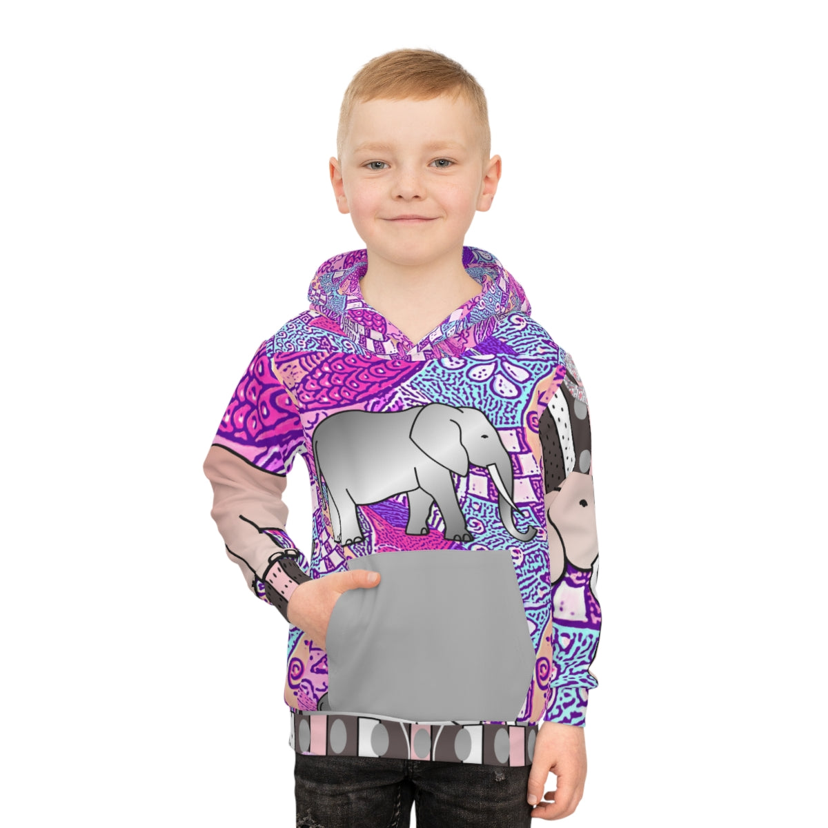 Children's Hoodie ELEPHANTS ON PINK